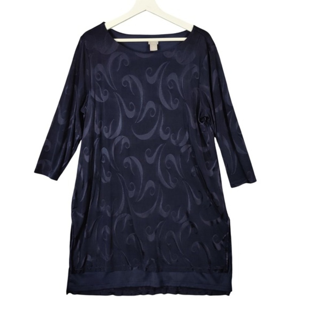 Chico's Travelers Lagenlook Tunic Top Navy Swirl Geometric Pattern Women 3 US 16